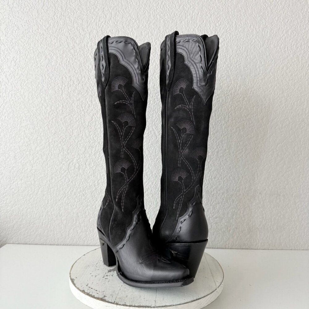Lane Tessa Knee High Black Suede & Leather Snip Toe Cowboy Boots Women’s 6 - Picture 16 of 16